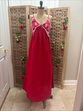 Red Sleeveless Maxi Dress with White Trim
